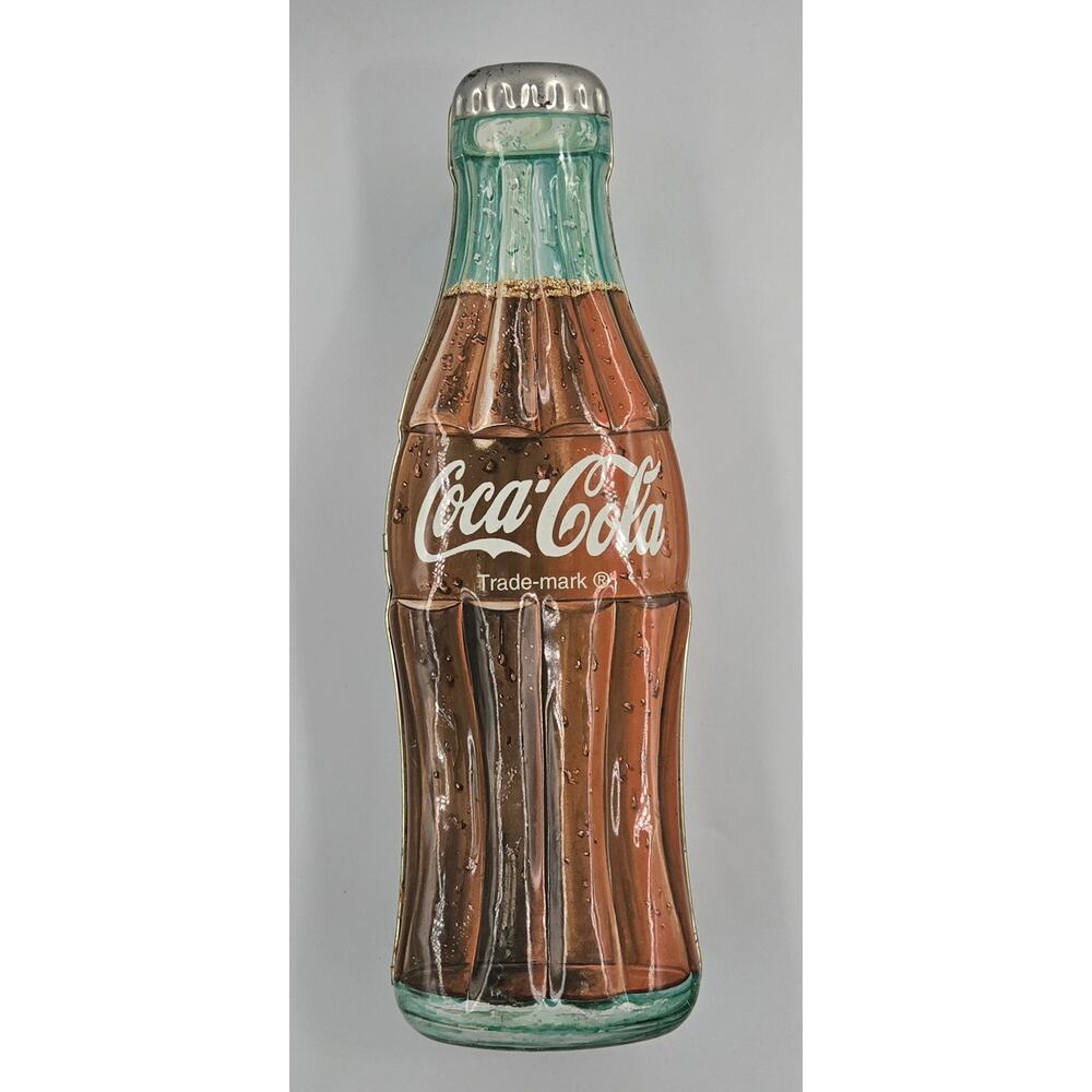 Vintage 1997 Coca-Cola Bottle Shaped Tin Canister with Hinges to Open